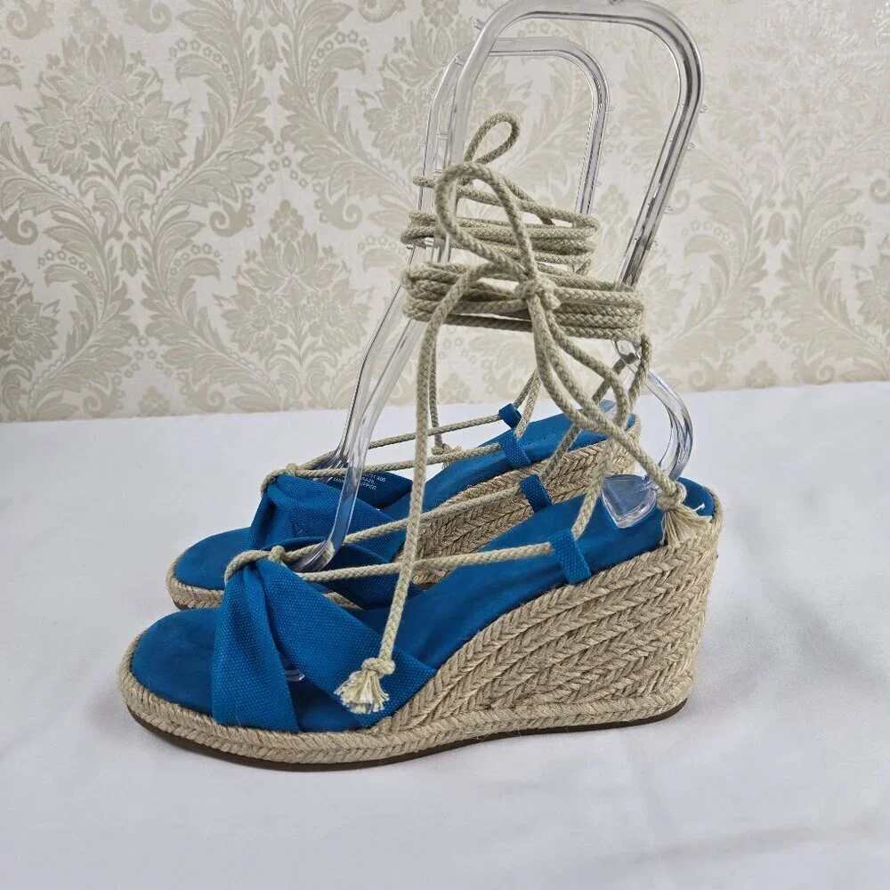Lauren Ralph Lauren Sz 8B Amelie Turquoise Lace Up Esdaprille Sandal Wedge Heel